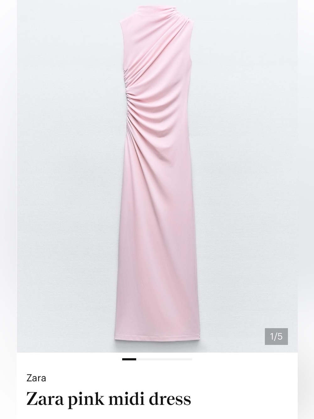 Zara Blush Pink Ruched Midi Dress